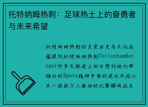 托特纳姆热刺：足球热土上的奋勇者与未来希望