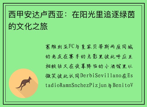 西甲安达卢西亚：在阳光里追逐绿茵的文化之旅